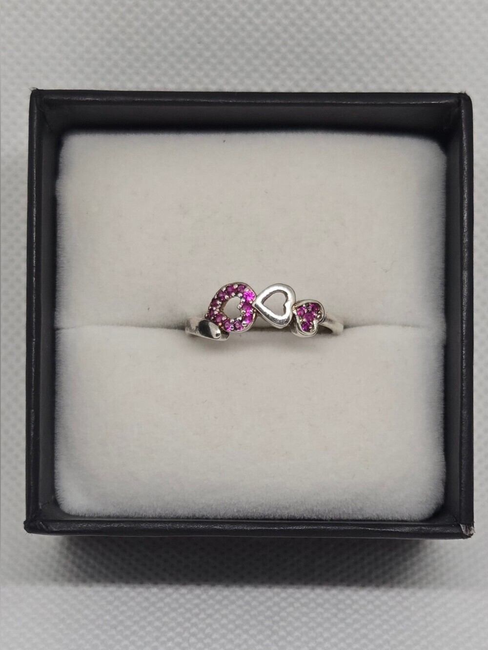 Silver Tone Pink Heart CZ Ring Open Heart Fashion Ring Size 7
